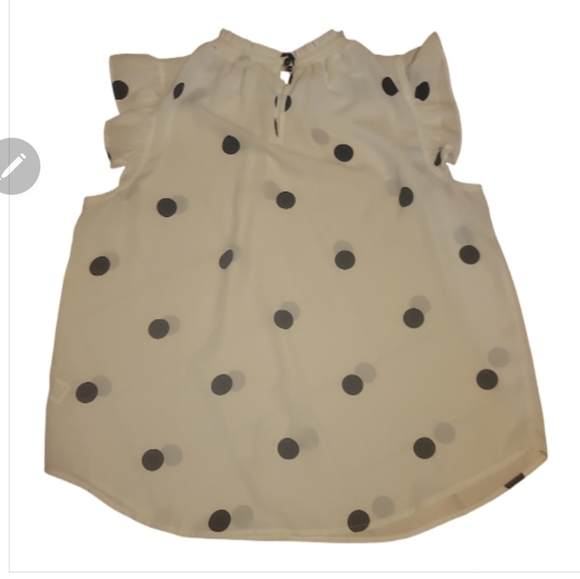 Tempted Los Angeles black white polka dot ruffled sleeveless blouse top L - Picture 5 of 6
